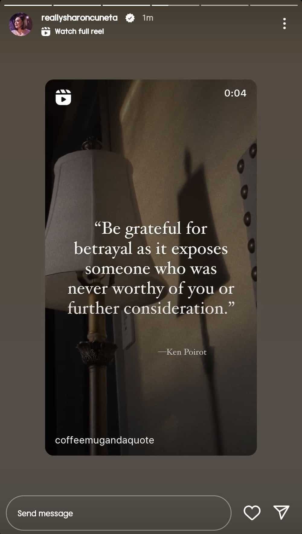 Sharon Cuneta shares a quote card about being grateful for betrayal