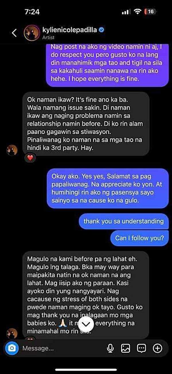 AJ Raval, inilabas ang screenshot ng umano'y pag-uusap nila ni Kylie Padilla