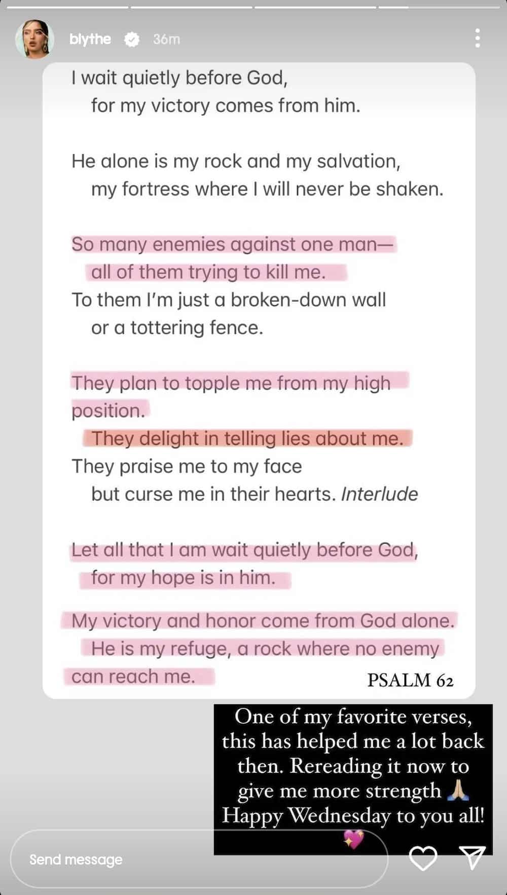 Andrea Brillantes posts a Bible verse: "So many enemies against one man"