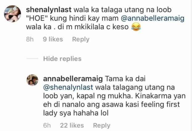 Annabelle Rama allegedly responds to a netizen about Heart Evangelista