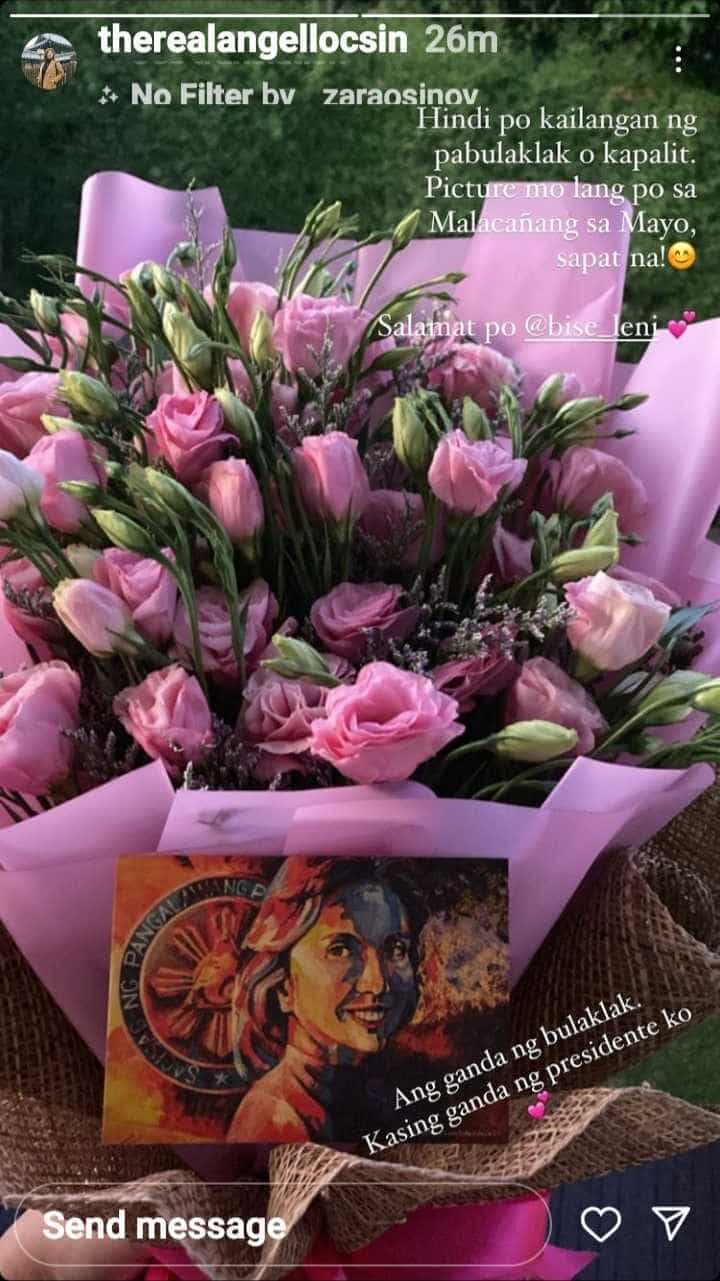 Angel Locsin pens heartfelt thank-you message to Leni Robredo for sending her pink roses