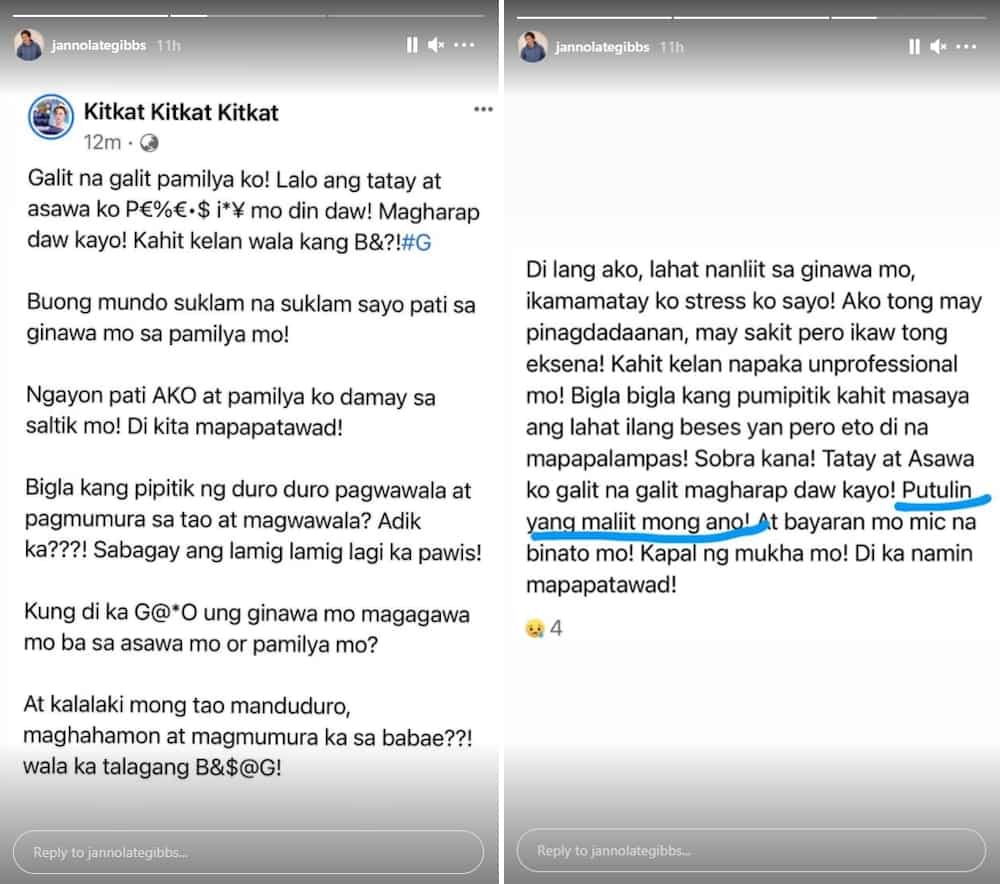 Janno Gibbs shares Kitkat's deleted angry online posts about him