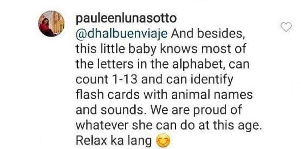 Pauleen Luna answers a netizen questioning Baby Tali's speech development
