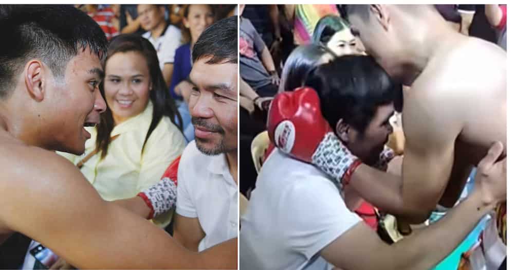 Eman Bacosa, niyakap si Manny Pacquiao matapos niyang manalo sa boxing match