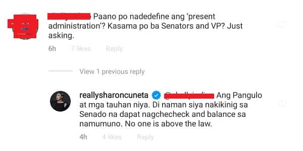 Sharon Cuneta lectures netizen who asked if she’s also criticizing VP Leni & senators