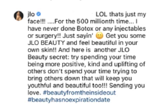 Jennifer Lopez fires back at bashers who accused her of getting Botox