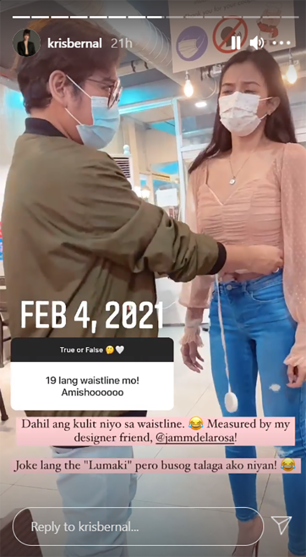 Kris Bernal answers netizen asking if she has a 19-inch waistline: "kulit niyo sa waistline"
