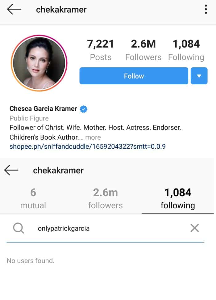 Chesca Kramer unfollows Patrick Garcia on IG after his wife’s post about her
