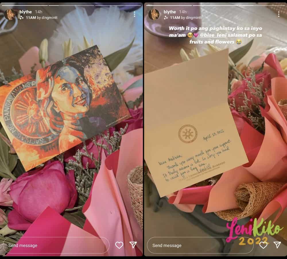 Andrea Brillantes receives flowers and letter from VP Leni Robredo