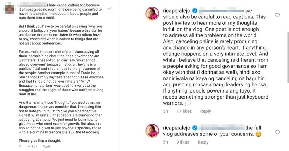 Rica Peralejo addresses netizen's concerns about her "cancel culture" post