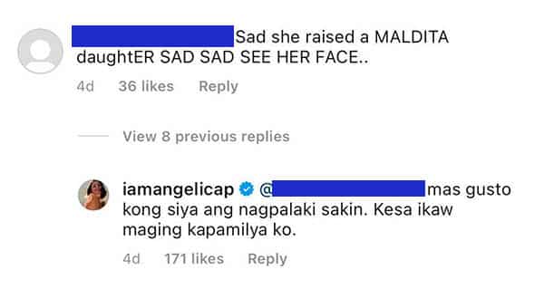 Angelica Panganiban makes perfect retort to basher who tagged her as "maldita daughter"