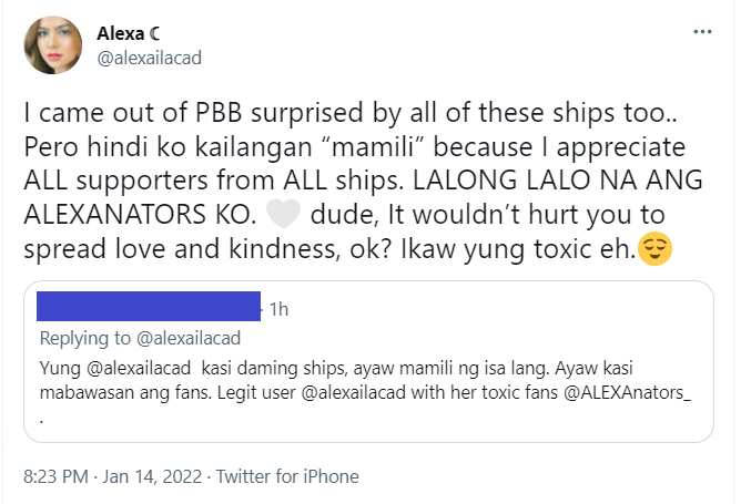 Alexa Ilacad, umalma sa netizen na tinawag siyang "user" at sinabihan siyang ayaw niya raw mawalan ng fans