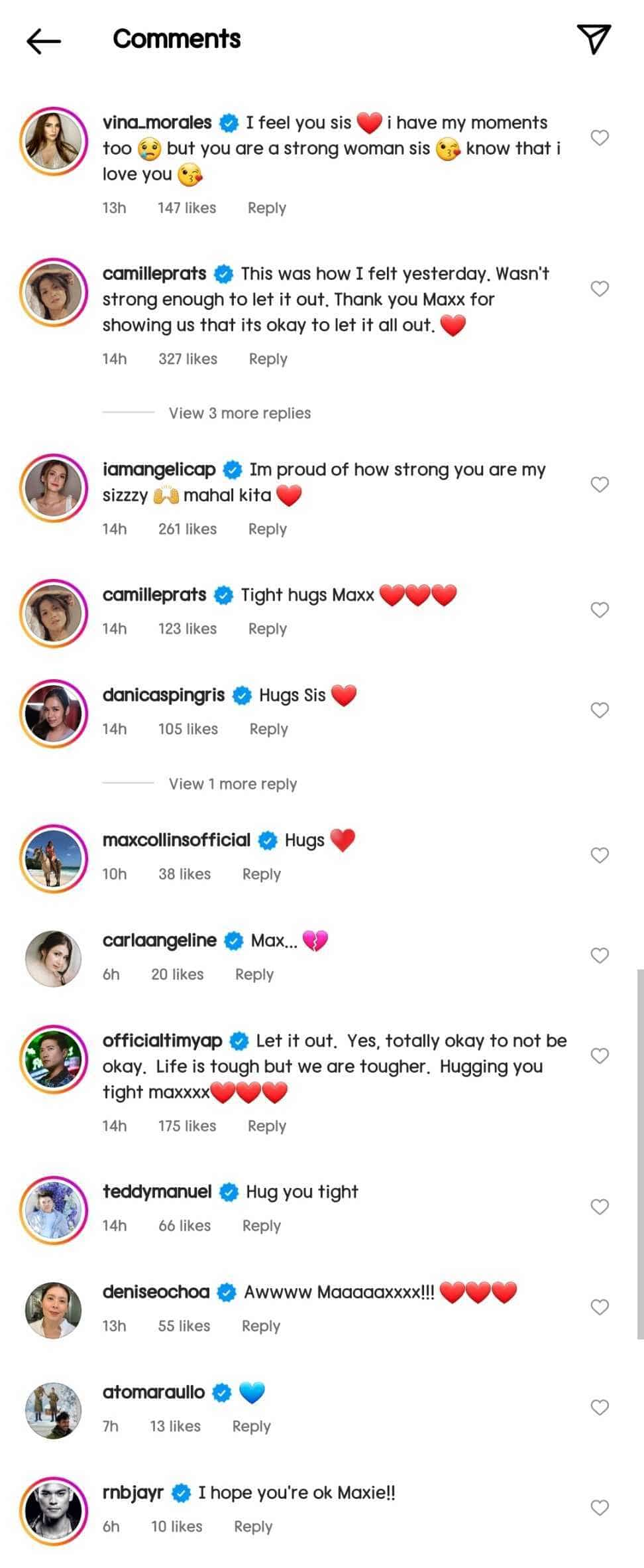 Celebrities react to Maxene Magalona's viral crying montage on social media