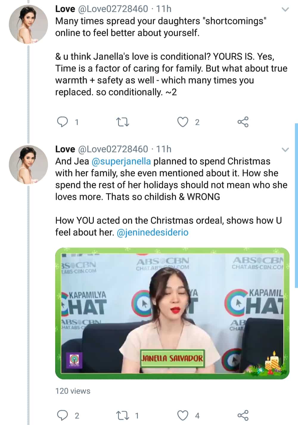 Jenine Desiderio, bumuwelta sa mga fans ng kanyang anak na si Janella Salvador Jenine Desiderio, bumuwelta sa mga fans ng kanyang anak na si Janella Salvador