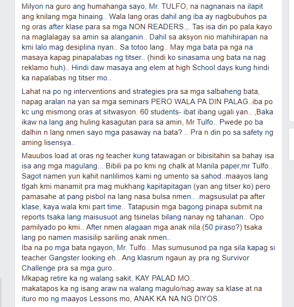 Dating guro, naglabas ng saloobin kaugnay sa isyu ng kapwa guro