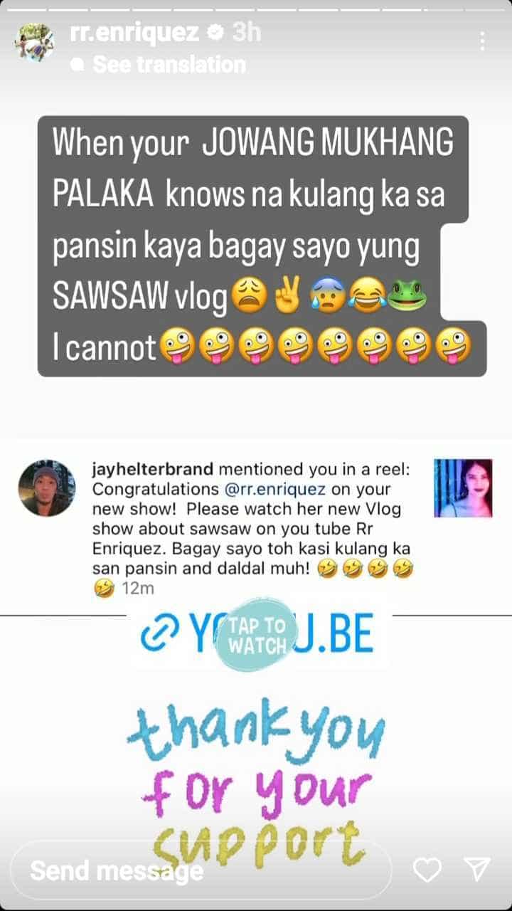 Jayjay Helterbrand, kwelang nag-promote ng vlog ni RR Enriquez: “Bagay sayo ‘to kasi kulang ka sa pansin”