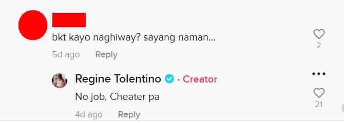 Regine Tolentino, diretsahang sinabing "no job at cheater" umano ang dating asawa