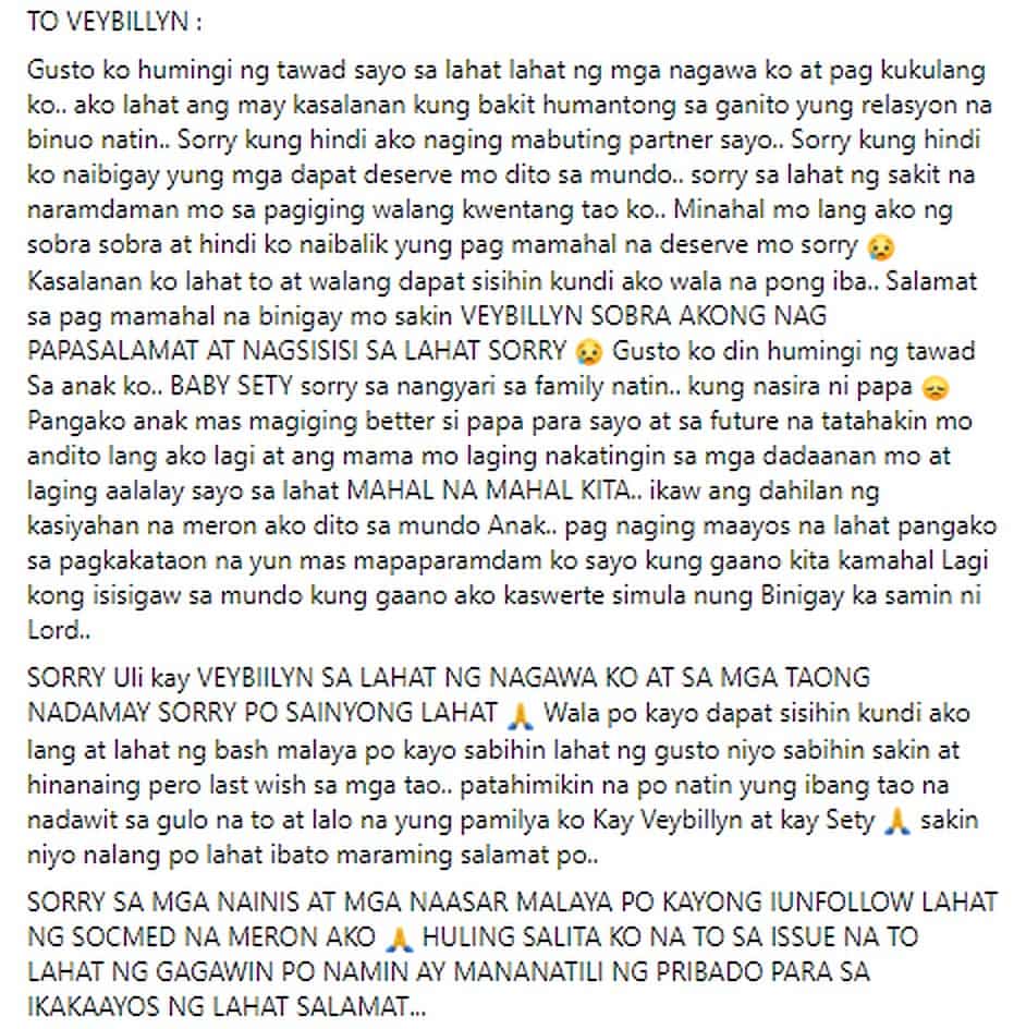 Jomar Lovena kay Veybillyn Gorens: "Walang dapat sisihin kundi ako wala na pong iba" Jomar Lovena kay Veybillyn Gorens: "Walang dapat sisihin kundi ako wala na pong iba"