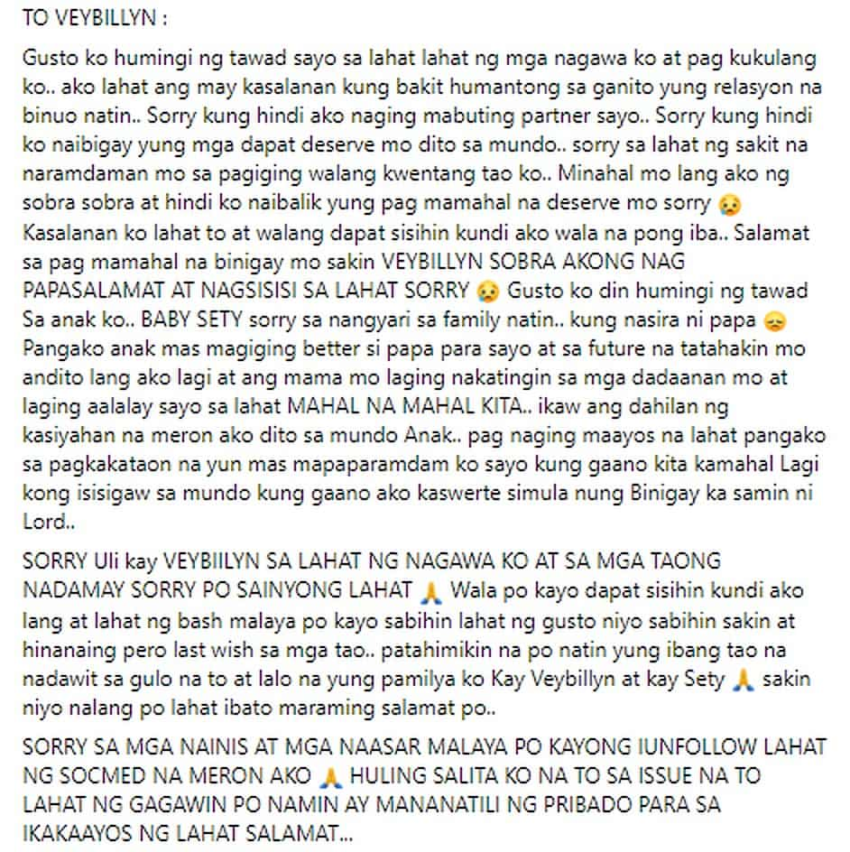 Jomar Lovena kay Veybillyn Gorens: "Walang dapat sisihin kundi ako wala na pong iba"