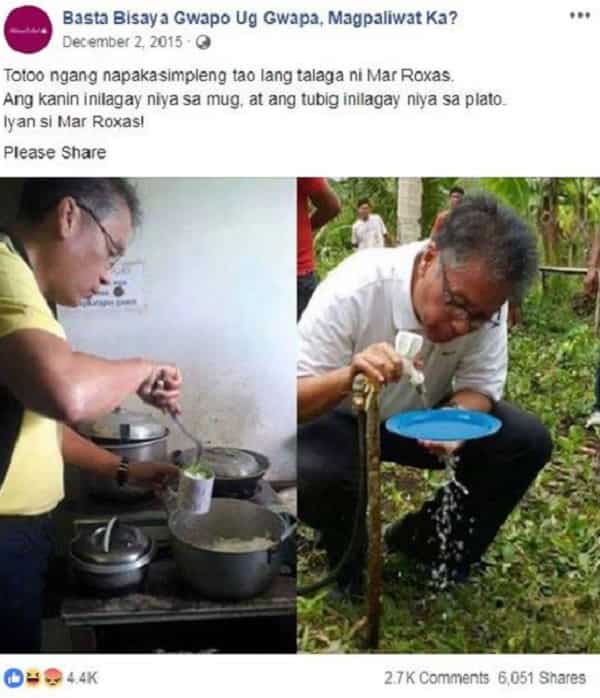 Fact check: Did Mar Roxas use a plate to drink water?
