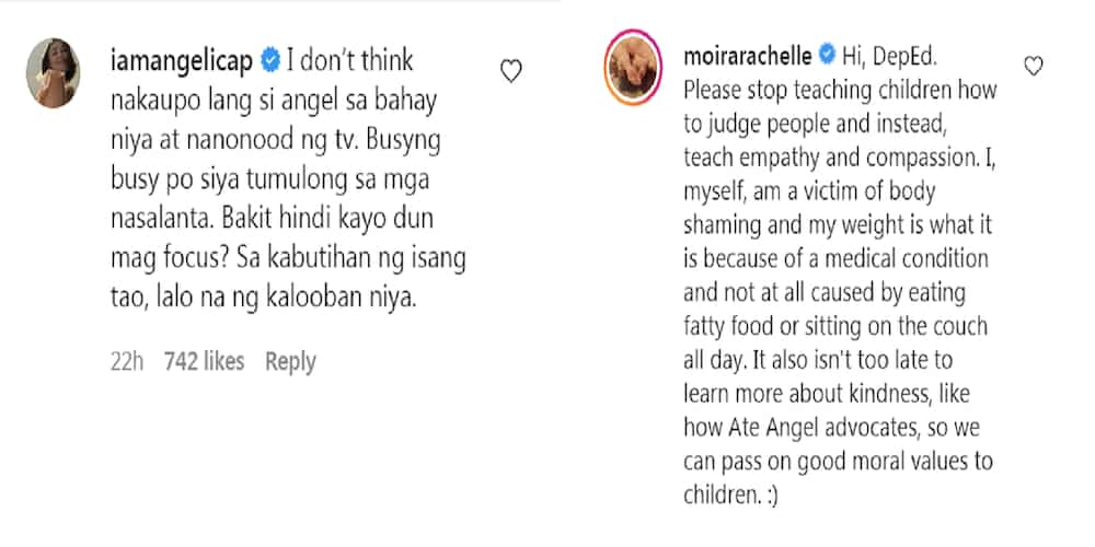 Moira Dela Torre, Angelica Panganiban react to module “body-shaming” Angel Locsin