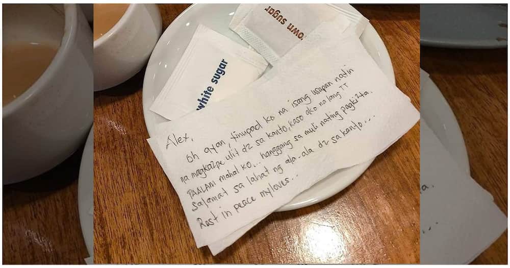 Note na iniwan ng customer sa isang resto, dumurog sa puso ng netizens: “Paalam, mahal ko”