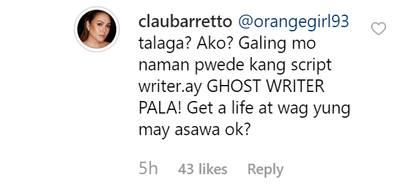 Claudine Barretto, binanatan ang isang basher na tinawag niyang "ghost writer"