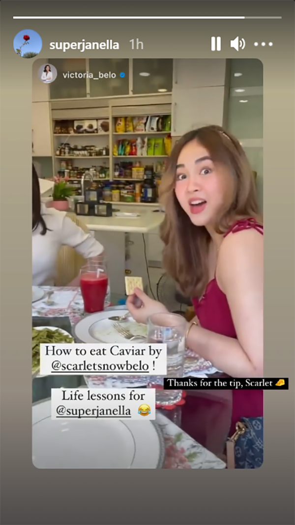 Janella Salvador gets a tip from Scarlet Snow Belo on how to eat caviar