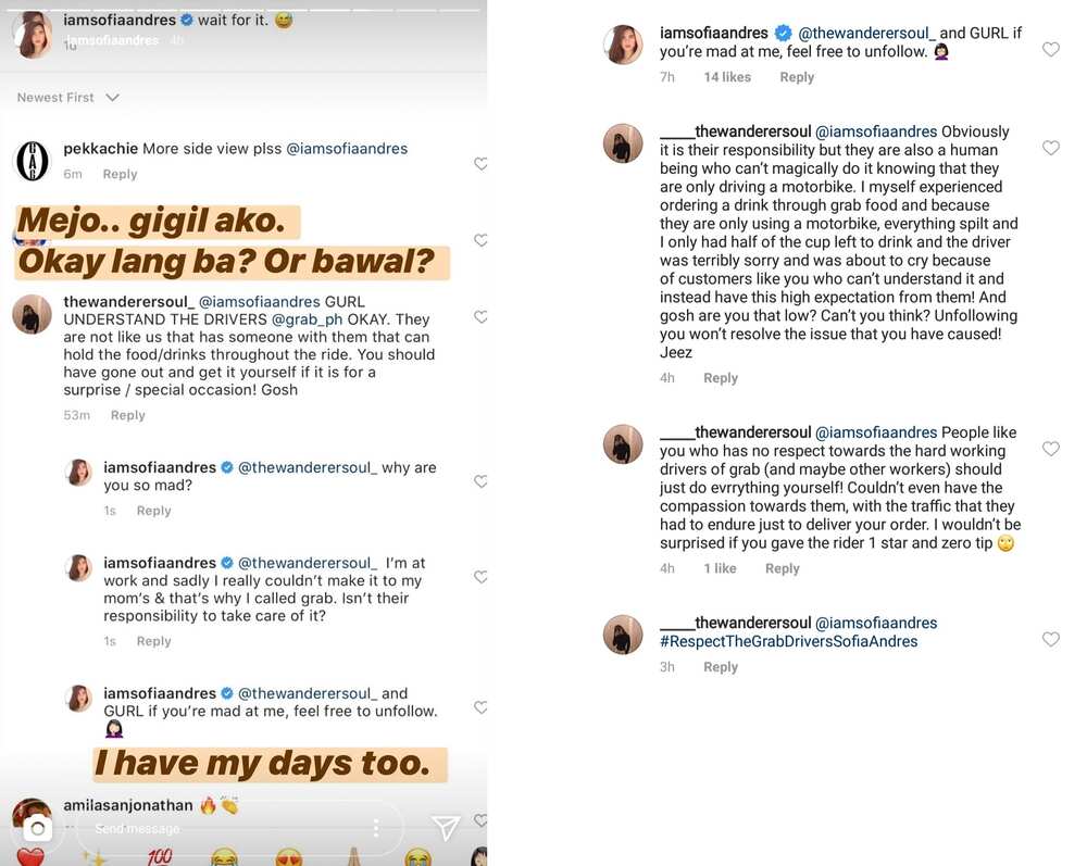 Sofia Andres answers netizen who slammed her attitude towards Grab rider