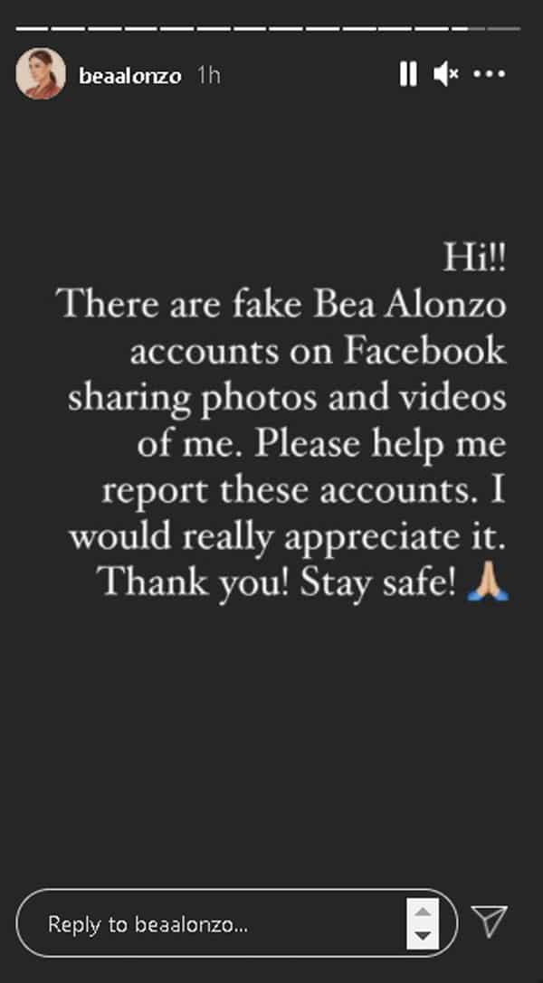Bea Alonzo seeks help after discovering fake Facebook accounts posting her videos and photos