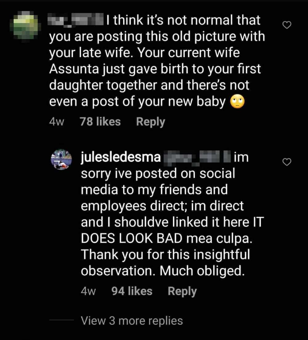 Jules Ledesma, sinagot ang netizen na pumuna sa picture ng kanyang namayapang asawa