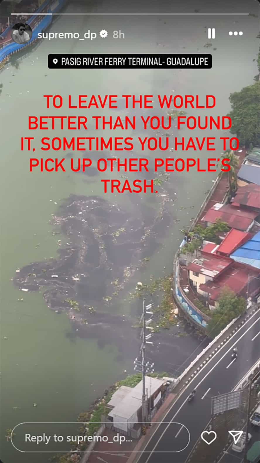 Daniel Padilla, nag-post ng pic Pasig River: “Sometimes you have to pick up other people's trash”