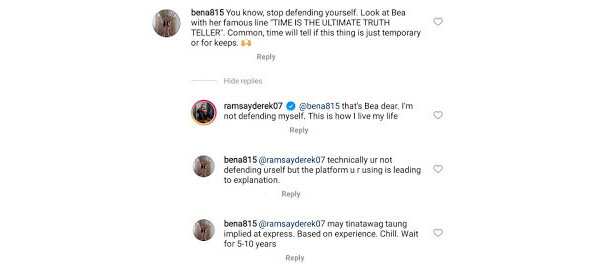 Derek Ramsay responded to a netizen comparing him with Bea Alonzo