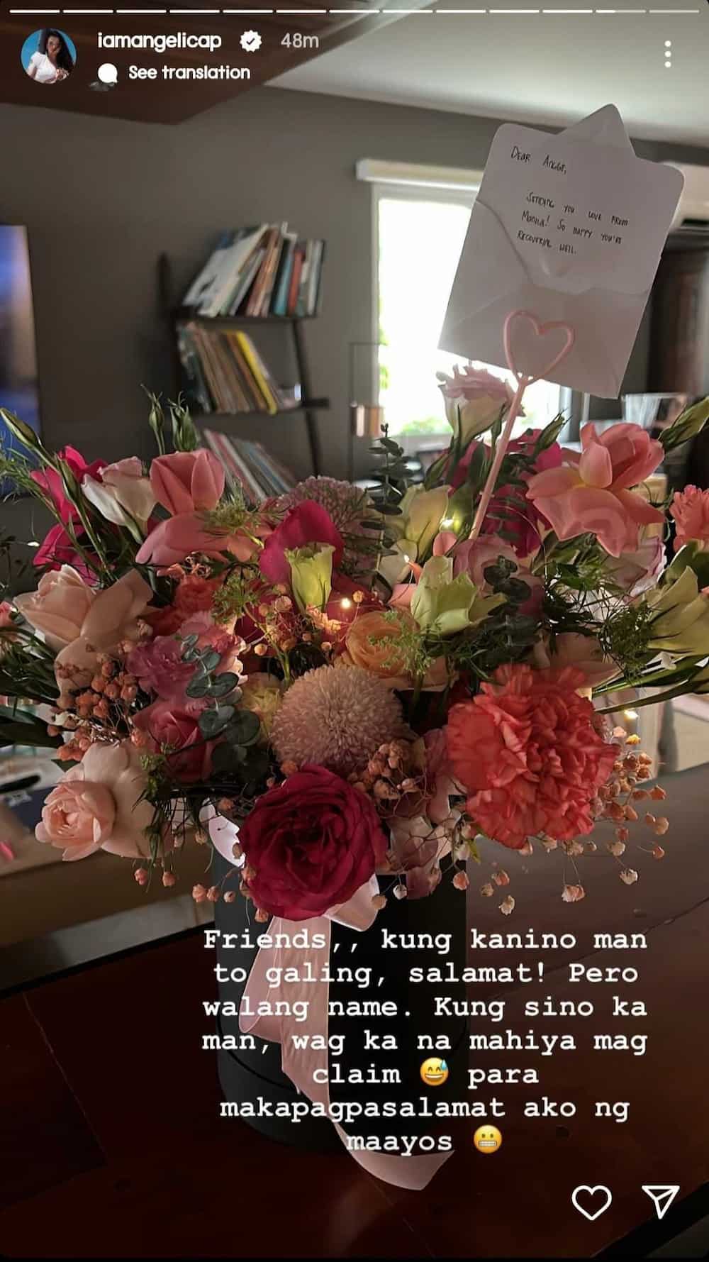 Angelica Panganiban receives bouquet of flowers; asks friends who sent it