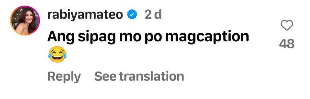 Rabiya Mateo hilariously reacts to Jeric Gonzales’ post: “Ang sipag mo po mag-caption”
