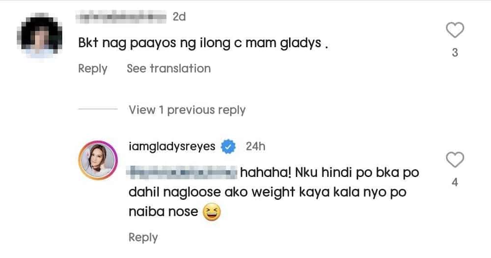 Gladys Reyes laughs off netizen's comment asking if she had a nose job