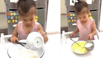 Video of baby Dahlia Heussaff adorably making pancakes goes viral