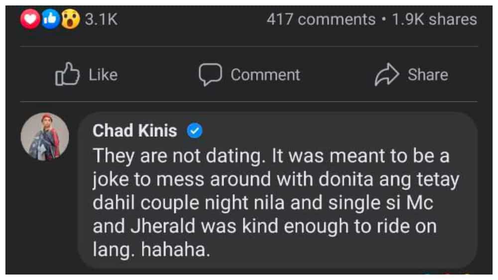 Chad Kinis sa 'jowa reveal' ni MC Muah: "They are not dating