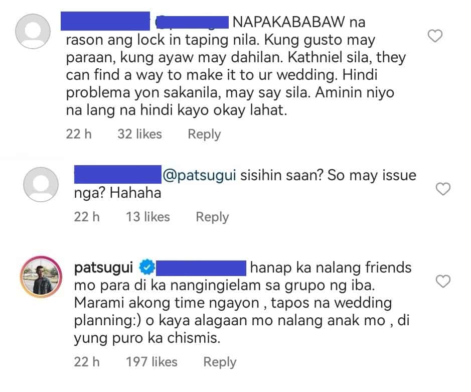 Pat Sugui, nilinaw ang dahilan kung bakit wala sila Daniel Padilla at Kathryn Bernardo sa kasal niya