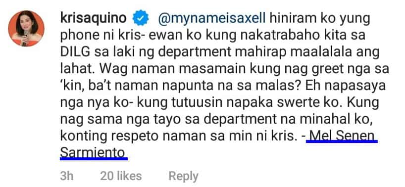 Former DILG Sec. Mel Sarmiento, rumored mystery guy na ginreet ni Kris Aquino, nilampaso basher ni Tetay