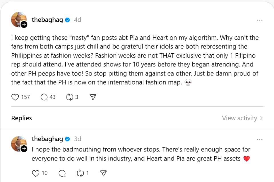 Ingrid Chua, nag-react sa pagsasabong ng fans kina Heart Evangelista, Pia Wurtzbach