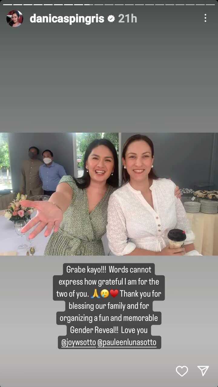 Danica Sotto thanks Pauleen Luna, Joy Sotto for organizing her gender reveal party