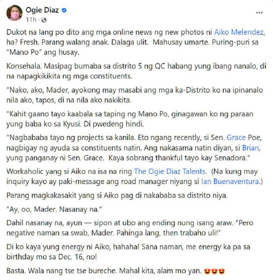 Aiko Melendez, masipag umano bumisita sa distrito sa QC, ani Ogie Diaz: “Nagbababa tayo ng projects sa kanila”