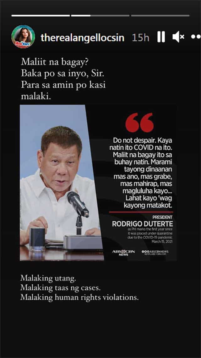 Angel Locsin, hindi sumang-ayon sa diumano’y pagmamaliit ni Pangulong Duterte sa COVID-19