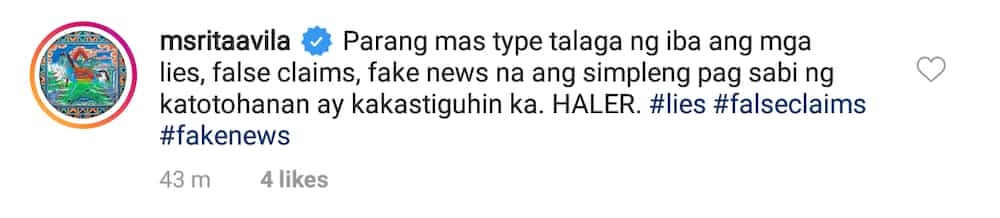 Rita Avila has heated argument with netizens after calling out person who claims to be her 'BFF'