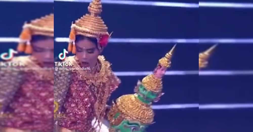 Miss Cambodia, nagkaroon ng blooper nang rumampa para sa national costume ng Miss U