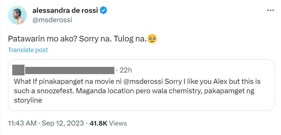 Alessandra de Rossi, nag-sorry sa netizen na pinrangka ang bagong movie niya