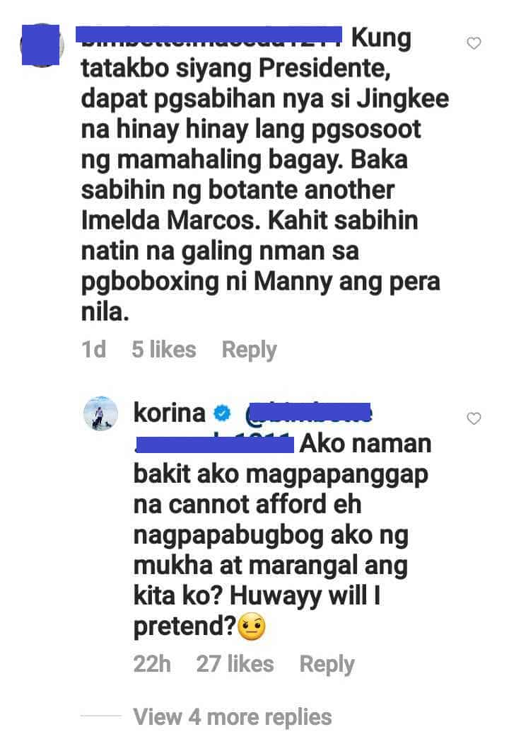 Korina Sanchez, sinupalpal ang basher ni Jinkee Pacquiao: “Bakit magpapanggap na cannot afford”