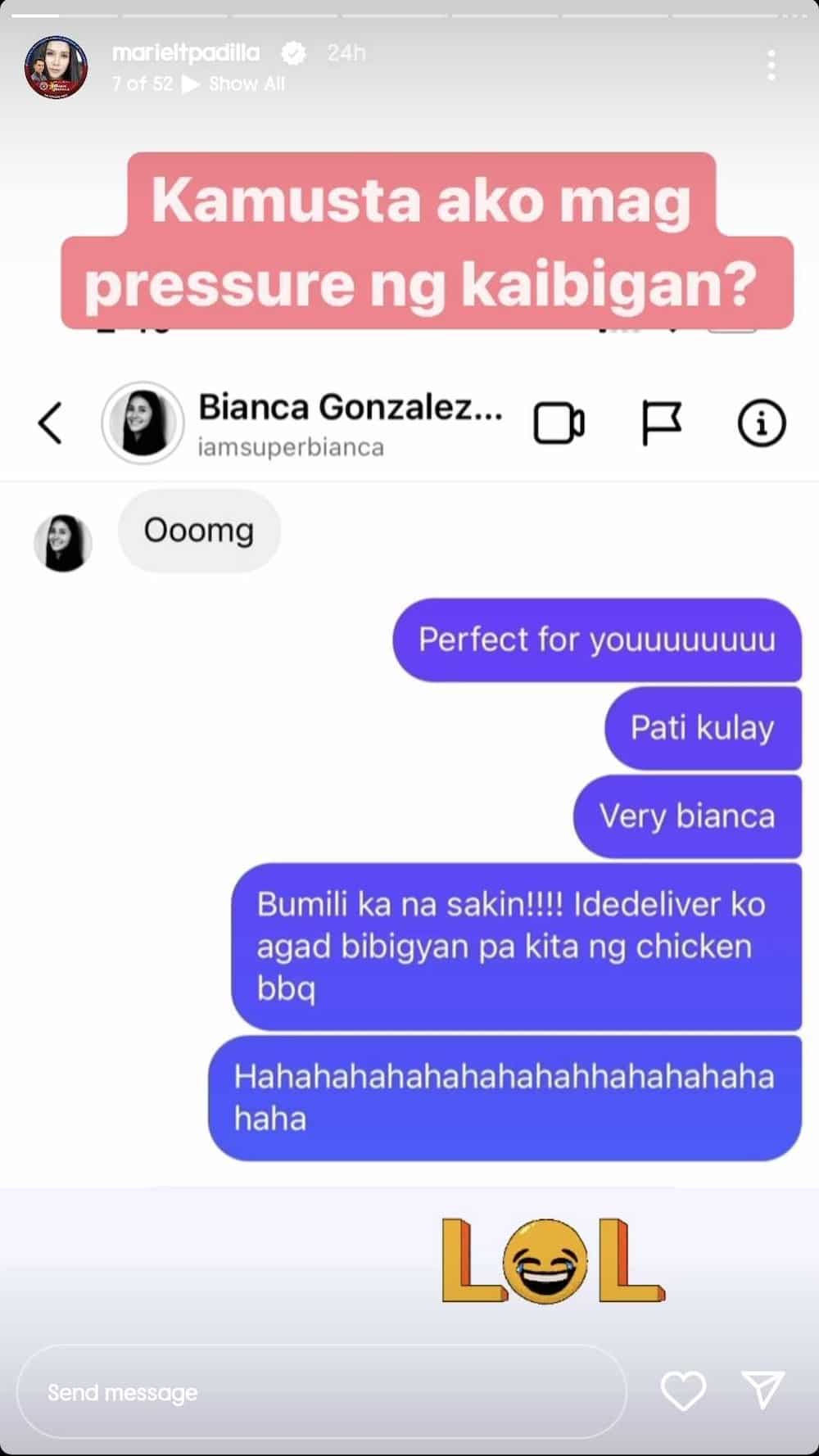Mariel Padilla, ipinakita ang pag-pressure niya kay Bianca Gonzalez sa chat