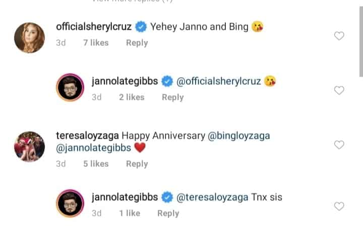 Gretchen Barretto, other celebrities greet Janno Gibbs and Bing Loyzaga on their anniversary